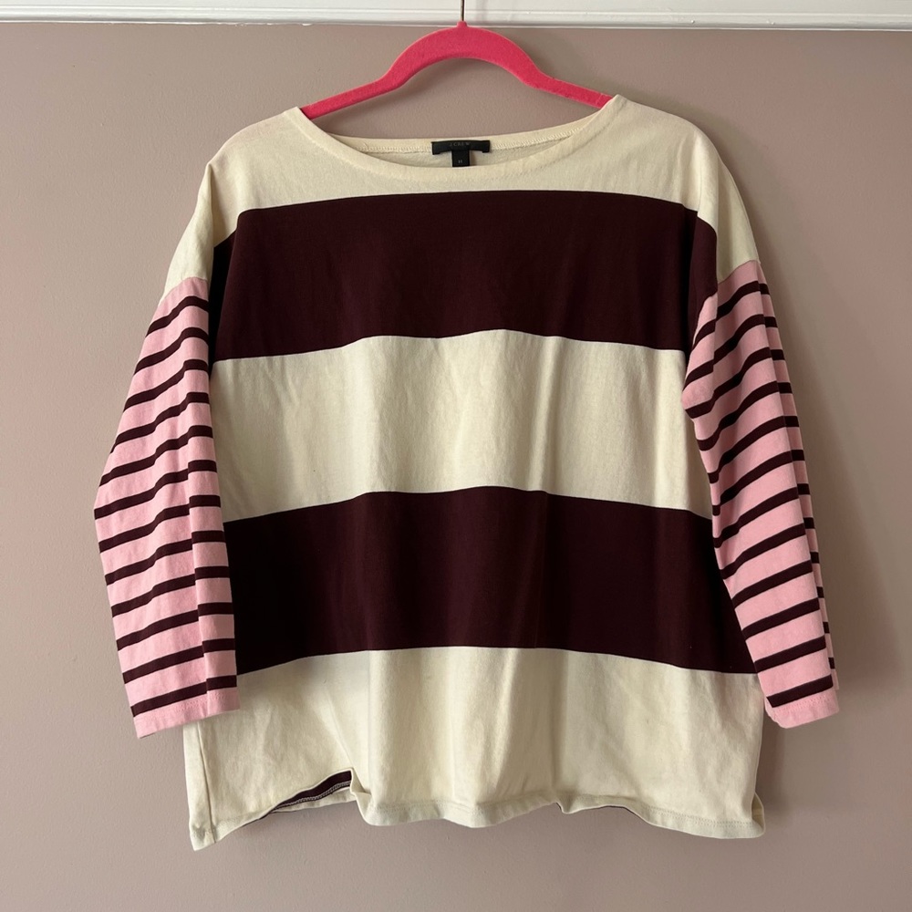 J. Crew pink striped rugby top